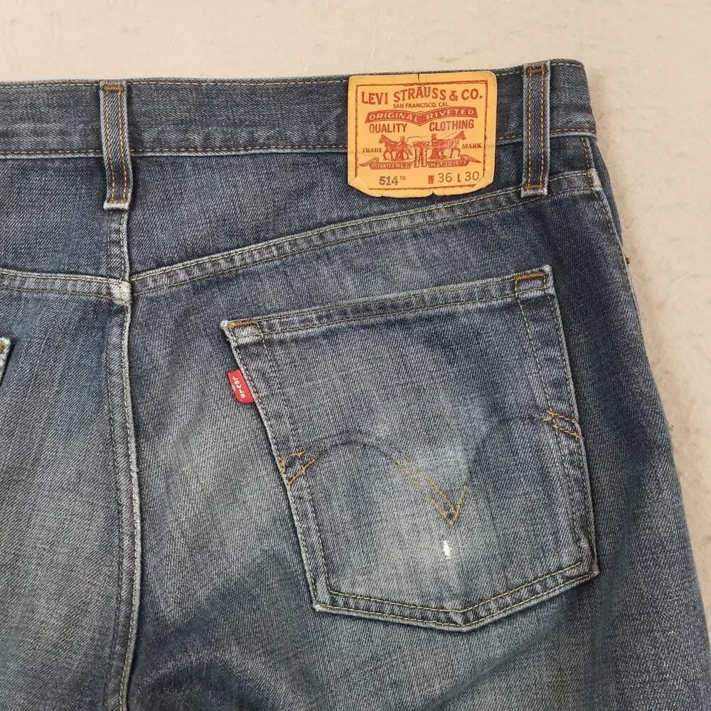 Levis 514 Jeans Mens 36x31 Blue‎ Medium Wash Slim Straight 100% Cotton Denim